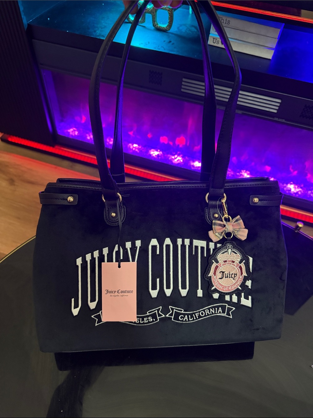 Juicy Couture Black Tote with Pink Charm Accent